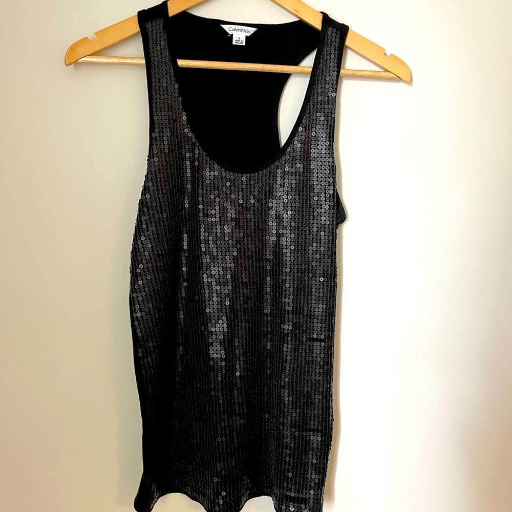 Calvin Klein black sequin tank top, Size small
